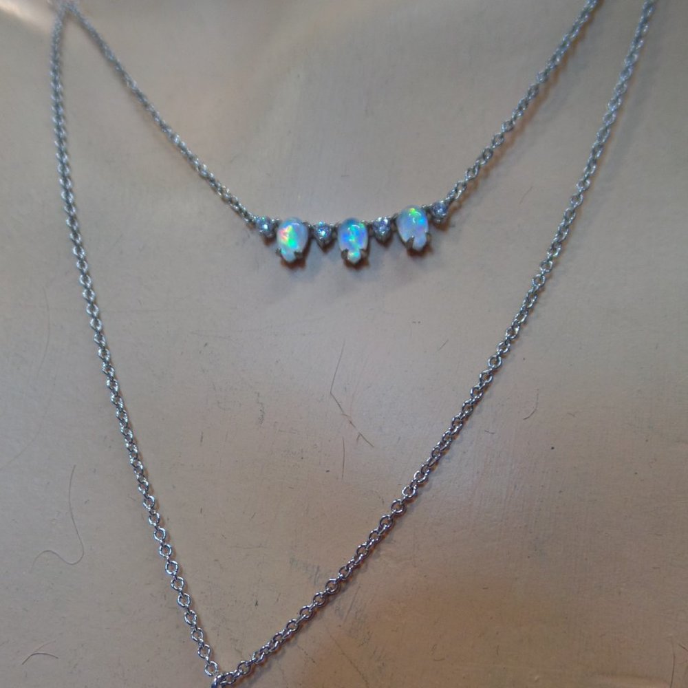 Nadri Silver Tone Cubic Zirconia & Opal Necklace $88 New With Tags Multi Strand - Picture 3 of 12